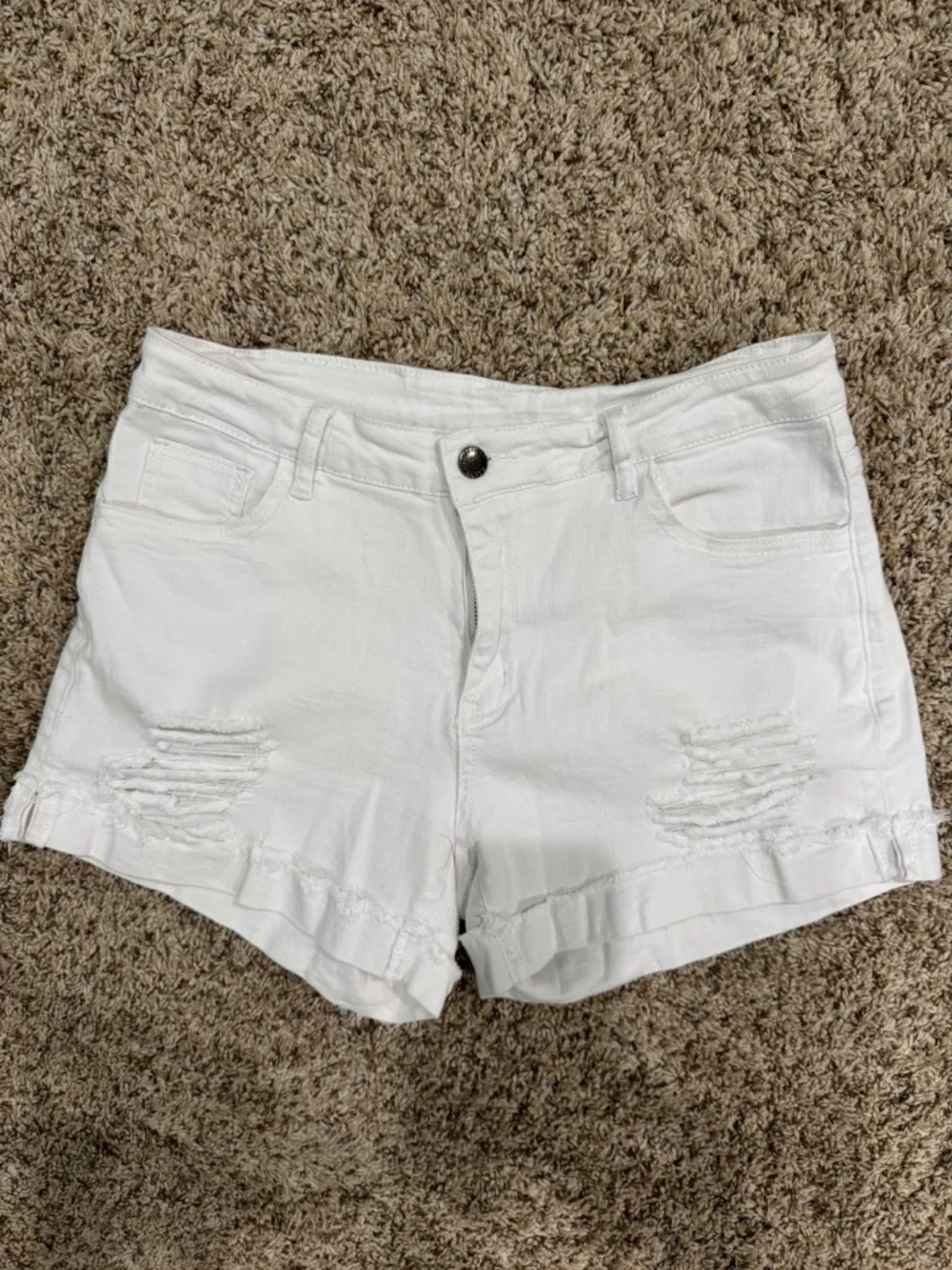 Roswear Women's Ripped Mid Rise Stretchy Denim Jeans Shorts white size Large